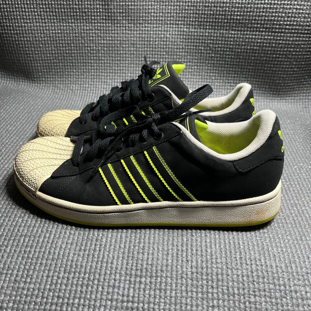Adidas Originals Superstar Sneakers Mens Size 5 Black Lime Leather‎ Lace Up